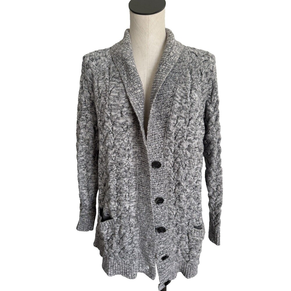 Lands' End Drifter Thick Heavy Cable-Knit Shawl Collar Cardigan Sweater XL/P 18 - Picture 2 of 8